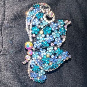 Genuine Swarovski Crystals Butterfly Barrette Multi Colored Blues And Clear 3.5”